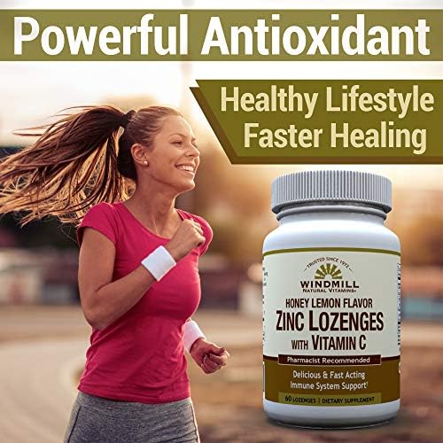 Windmill Zinc Lozenges with Vitamin C Honey Lemon Flavor, 60 Lozenges