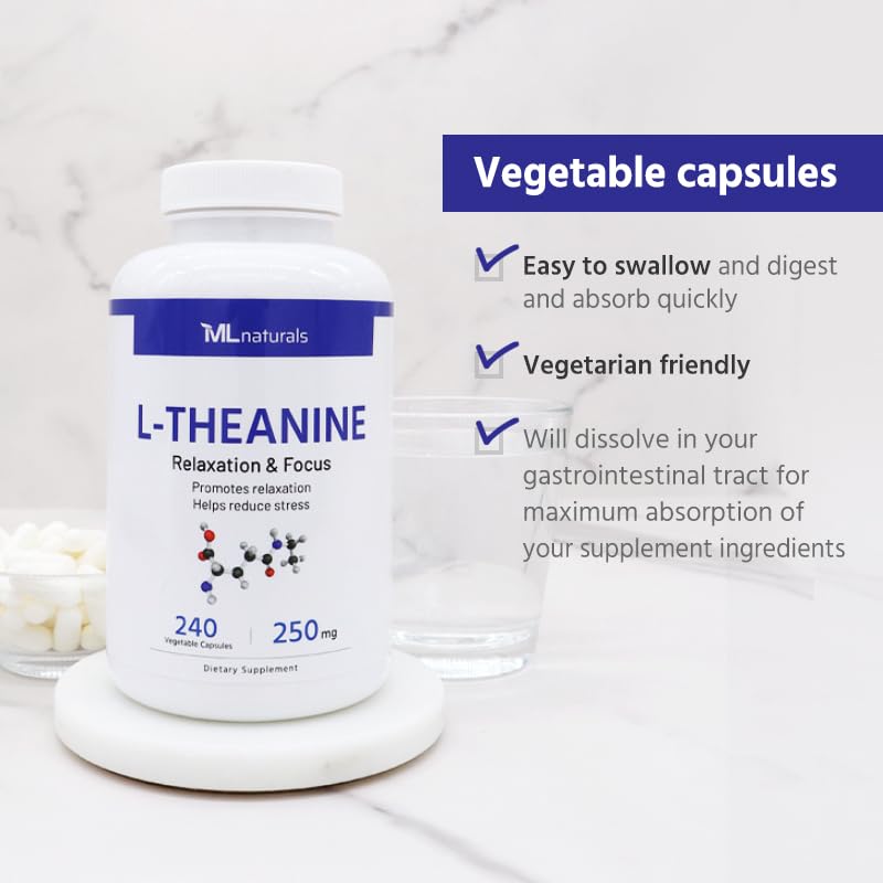 ML Naturals L-Theanine 250mg Capsules, 240 Count