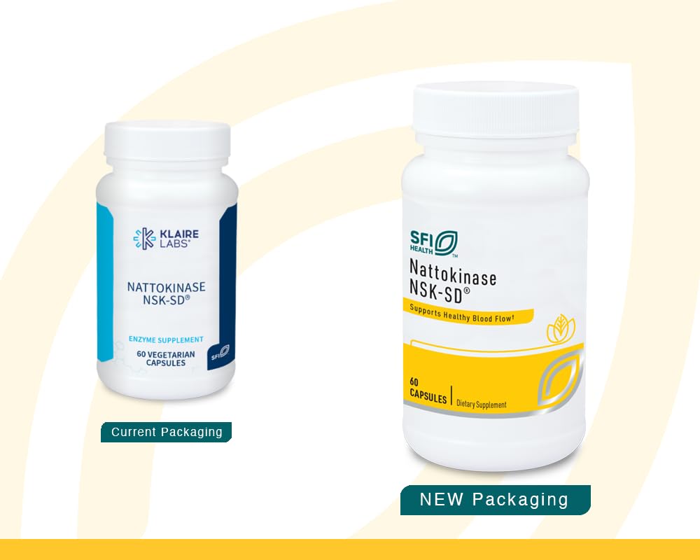 SFI Health Klaire Labs Nattokinase NSK-SD Proteolytic Enzyme for Cardiovascular Support, Dairy & Gluten-Free, 60 Capsules