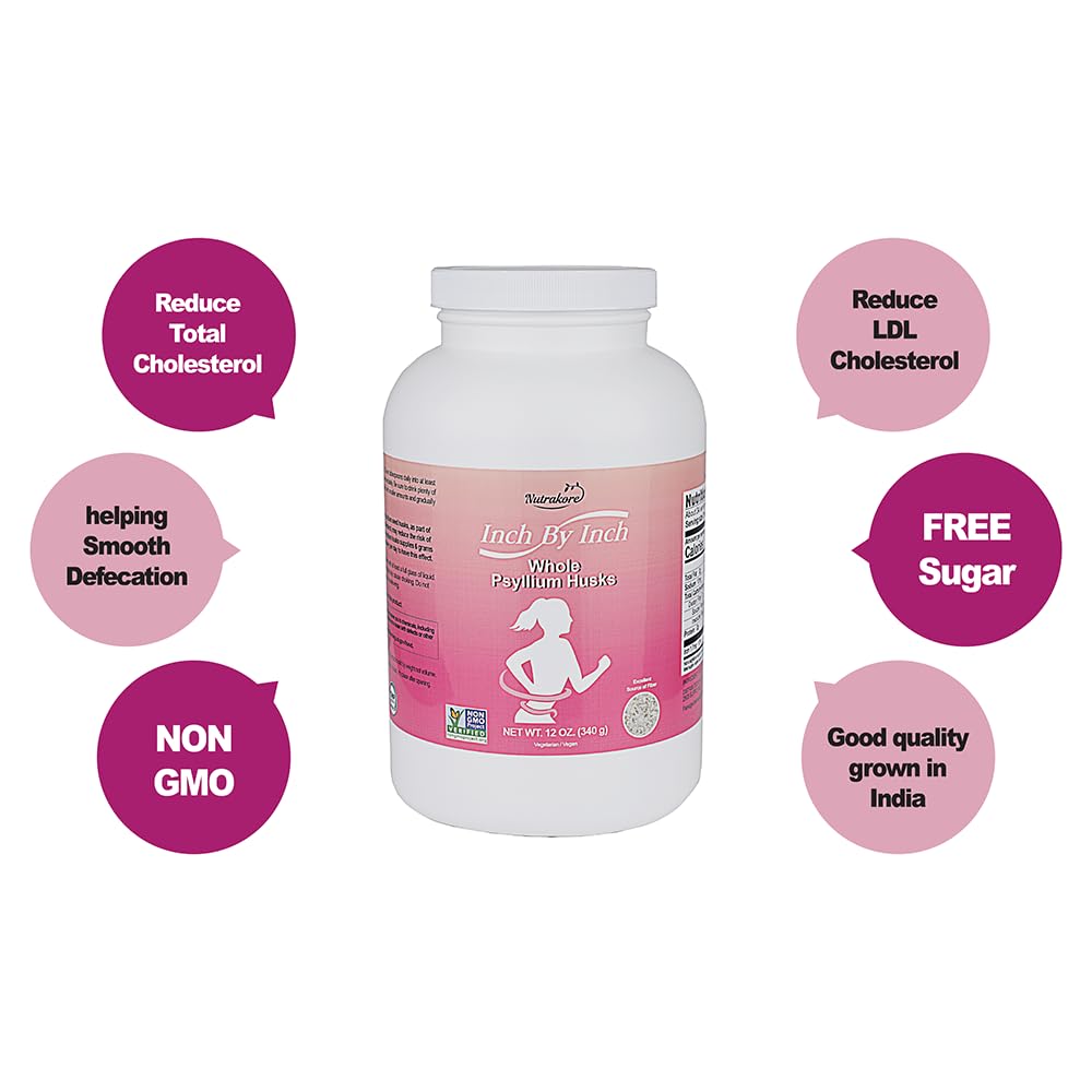 Nutrakore Inch By Inch Whole Psyllium Husks Powder, 12 oz