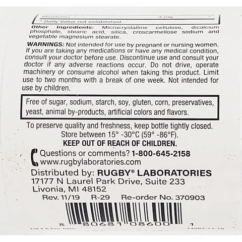 Rugby Laboratories Melatonin 3mg Tablet, 60 Tablets