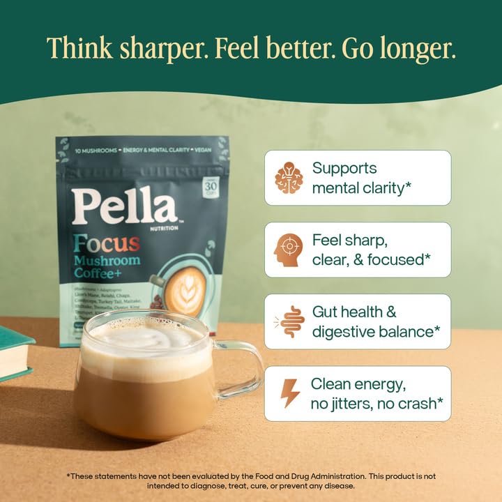 Pella Nutrition Instant Mushroom Focus Coffee Powder 4.2 Ounce