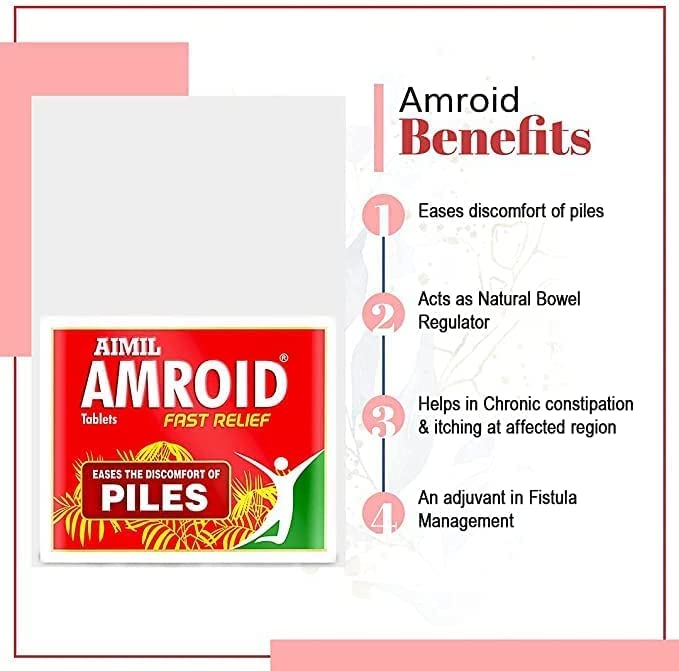 QRA Aimil Amroid Ayurveda Tablets Poly Herbs Healthcare Medicine for Piles, 30 Tablets