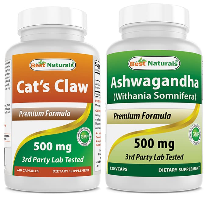 Best Naturals Cat's Claw 500 mg & Ashwagandha Extract 500 mg Capsules, 2 Capsules