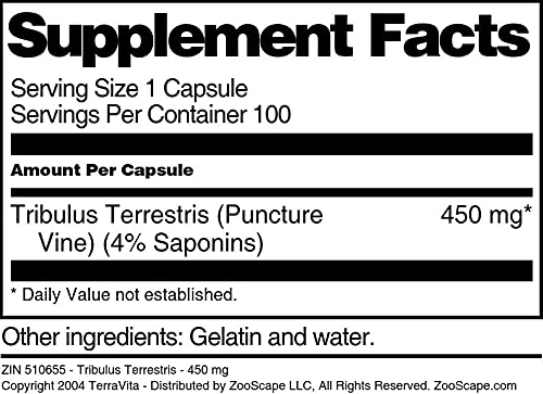 Terravita Tribulus Terrestris 450 mg Capsules, 300 Count