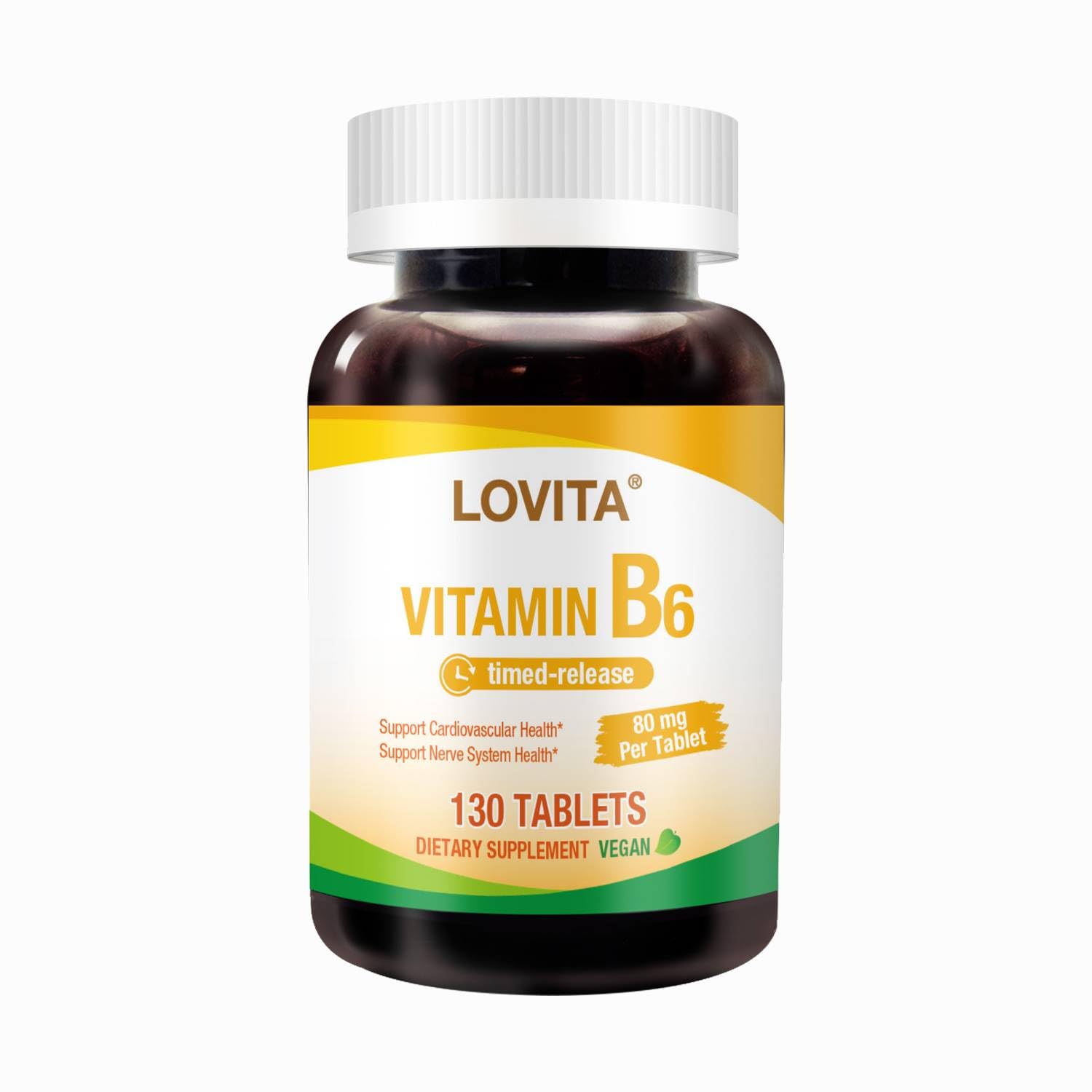 LOVITA Vitamin B6 (Pyridoxine Hydrochloride) 80 mg Timed Release Tablet, 130 Count