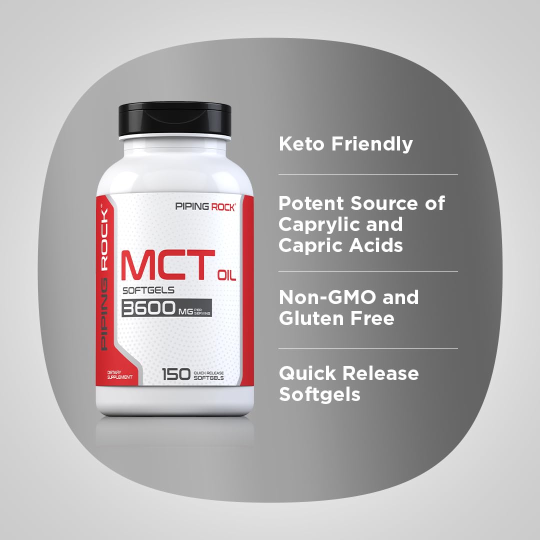 Piping Rock MCT Oil Softgel Capsules 3600mg, 150 Softgels