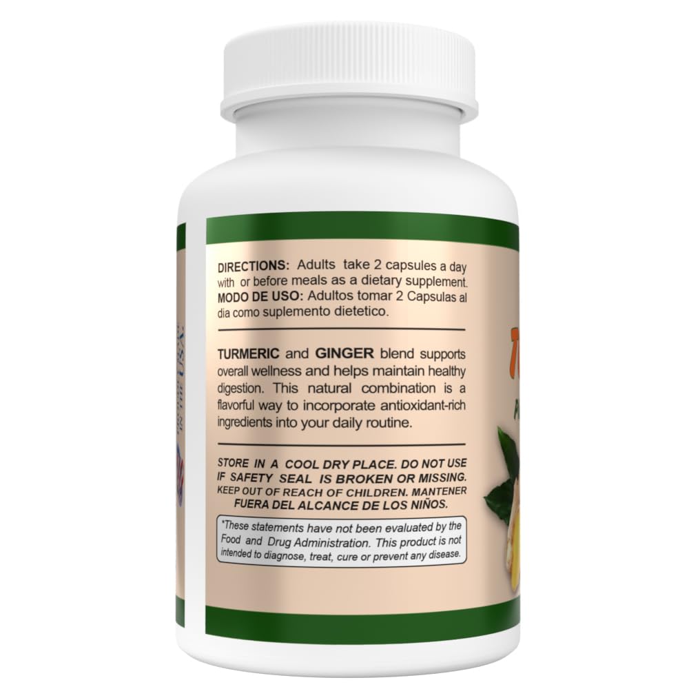 Sunshine Naturals Turmeric Plus Ginger Dietary Supplement Capsule, 90 Count