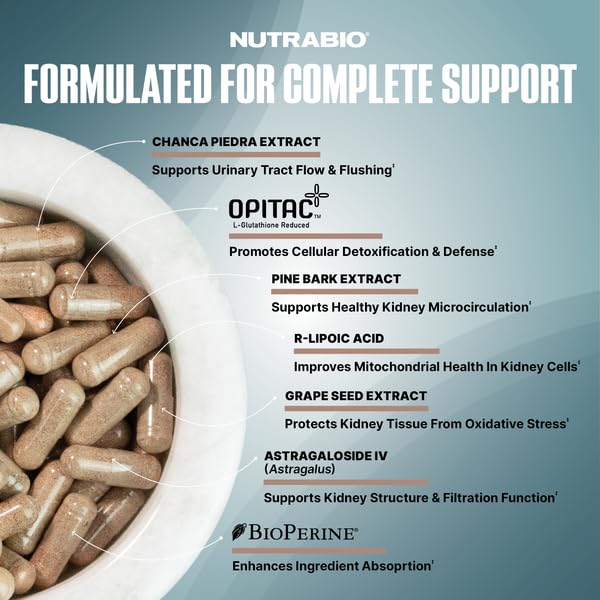 NutraBio Advanced Kidney Support Supplement Capsules, 90 Count