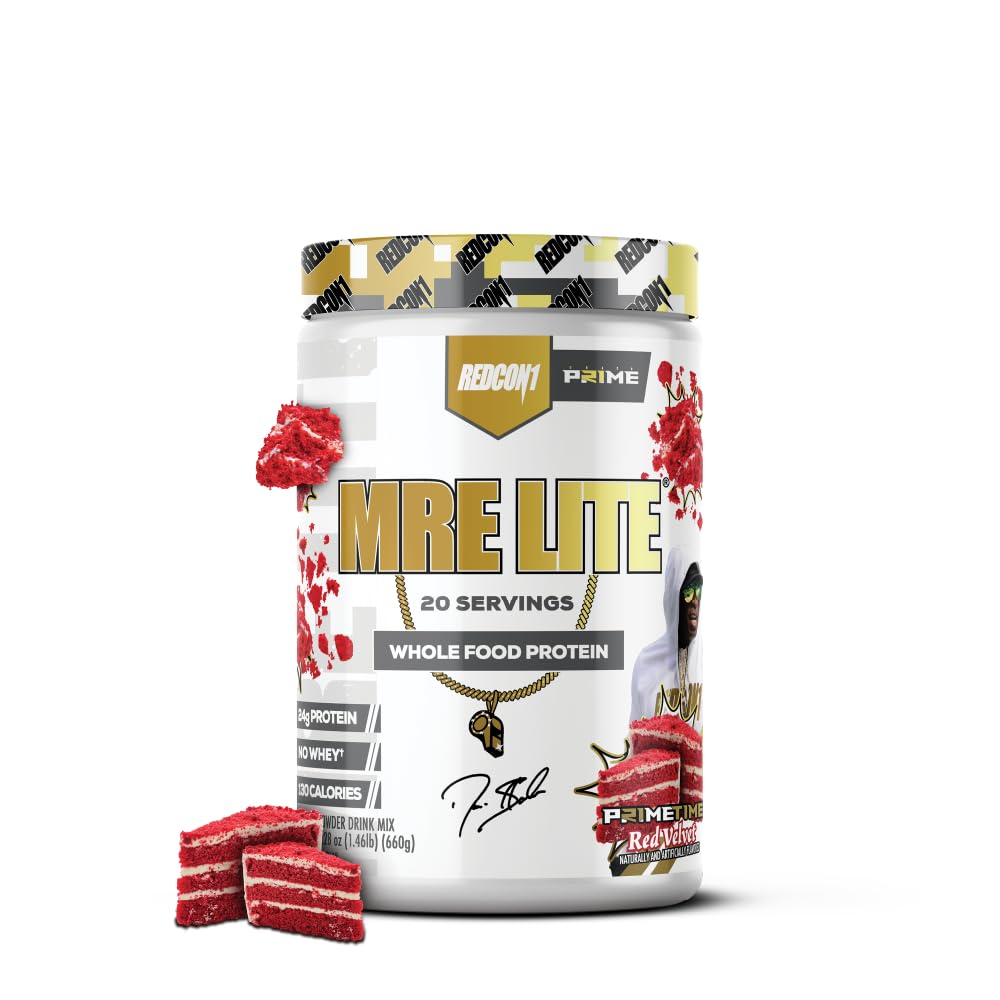 REDCON1 Whole Food Animal Protein Powder - MRE Lite Protein Powder, Prime Time Red Velvet, 20 Servings, 1.46 lb