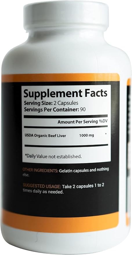 Ion Supplements LLC 100% Organic Grass Fed Beef Liver Capsules, 180 Capsules