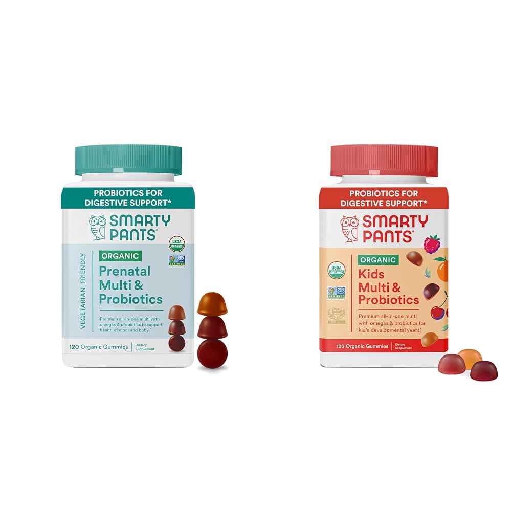 SmartyPants Organic Prenatal Vitamins for Women and Kids Multivitamin Gummies with Probiotics, Omega 3, Vitamin D3, Vitamin B12, 240 Count