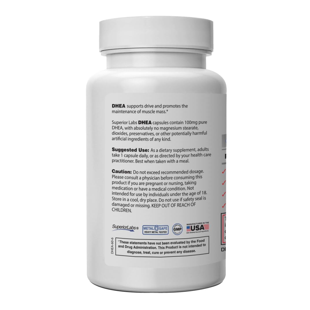 Superior Labs Extra Strength Natural DHEA 100 mg Capsule, 60 Capsules