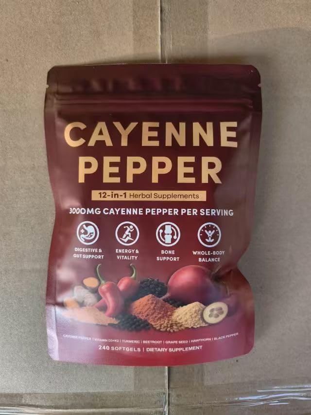 Biduka Cayenne Pepper 3000mg 12-in-1 Herbal Supplement with D3, K2, Turmeric, Ginger Softgels 240