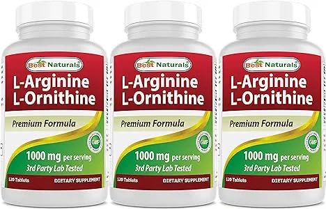 Best Naturals L-Arginine L-Ornithine - 1000mg per Serving, 120 Tablets