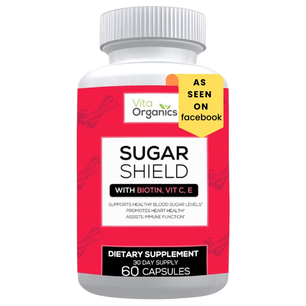 Vita Organics Sugar Shield - Advanced Sugar Support Supplement - Biotin, Magnesium Oxide, Chromium, 60 Capsules