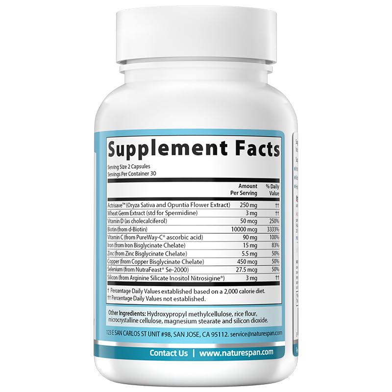 NATURESPAN Hair Regenesis ACTRISAVE™ 250mg + SPERMIDINE 3mg, Hair Density and Growth, 60 Capsules