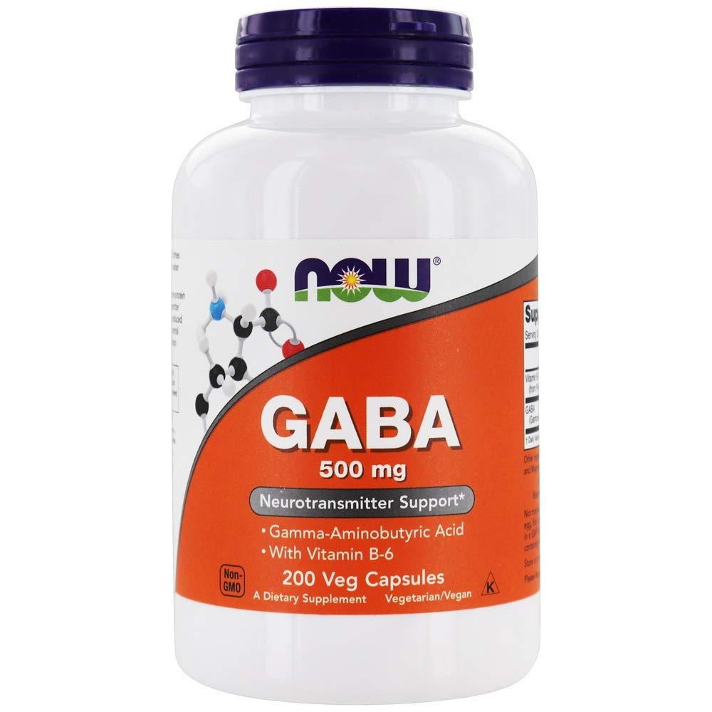 NOW Foods GABA with Vitamin B6 500 mg Capsules, 200 Capsules