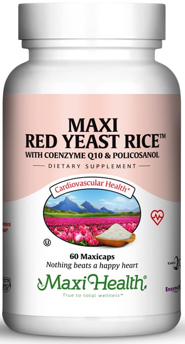 Maxi Health Red Yeast Rice 600 mg with CoQ10 and Policosanol Capsules 60 Count