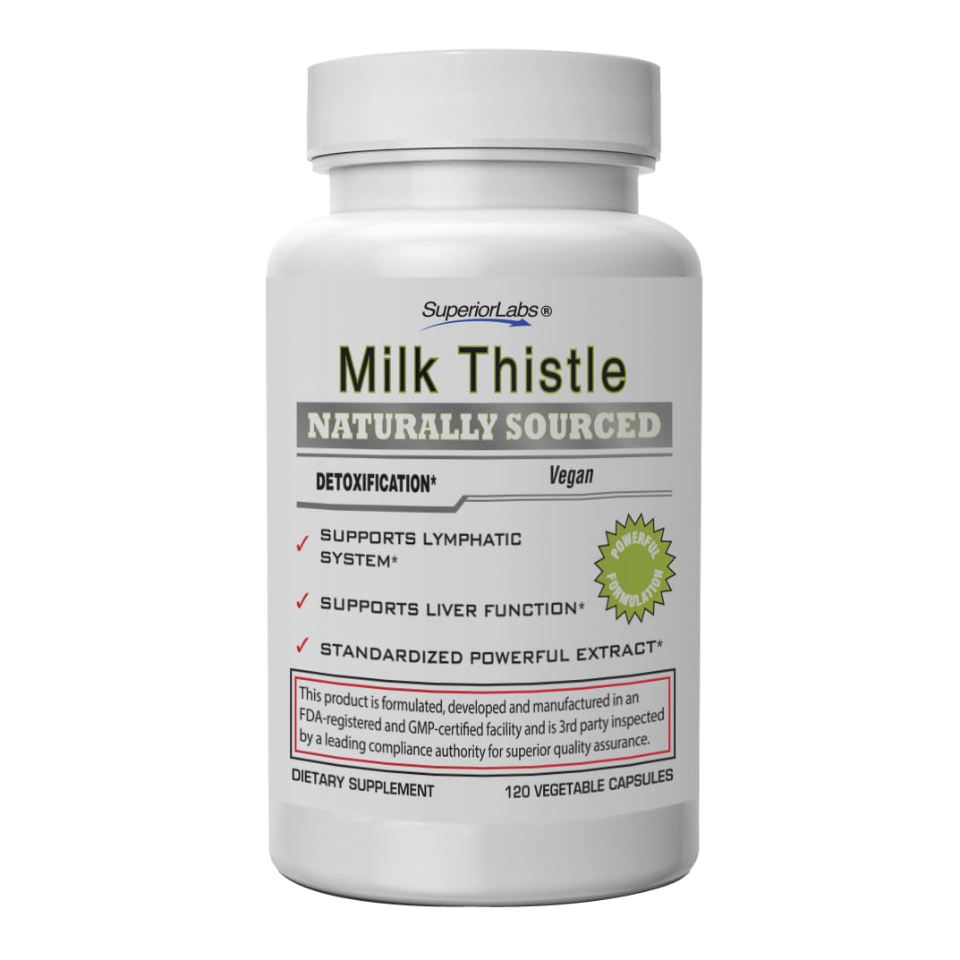 Superior Labs Milk Thistle Non-GMO 80% Silymarin 250mg 4:1 Extract Capsules 120 Count