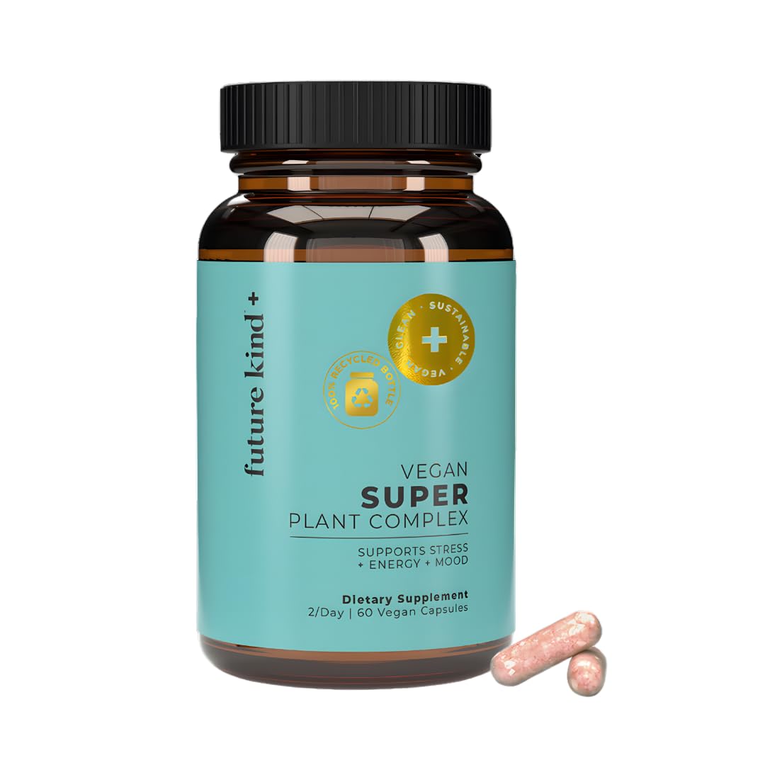 Future Kind Super Vegan Formula with Lemon Balm, Ashwagandha Root Extract and Rhodiola Extract for Natural Mood Boost, Energy and Stress Support, 60 Capsules