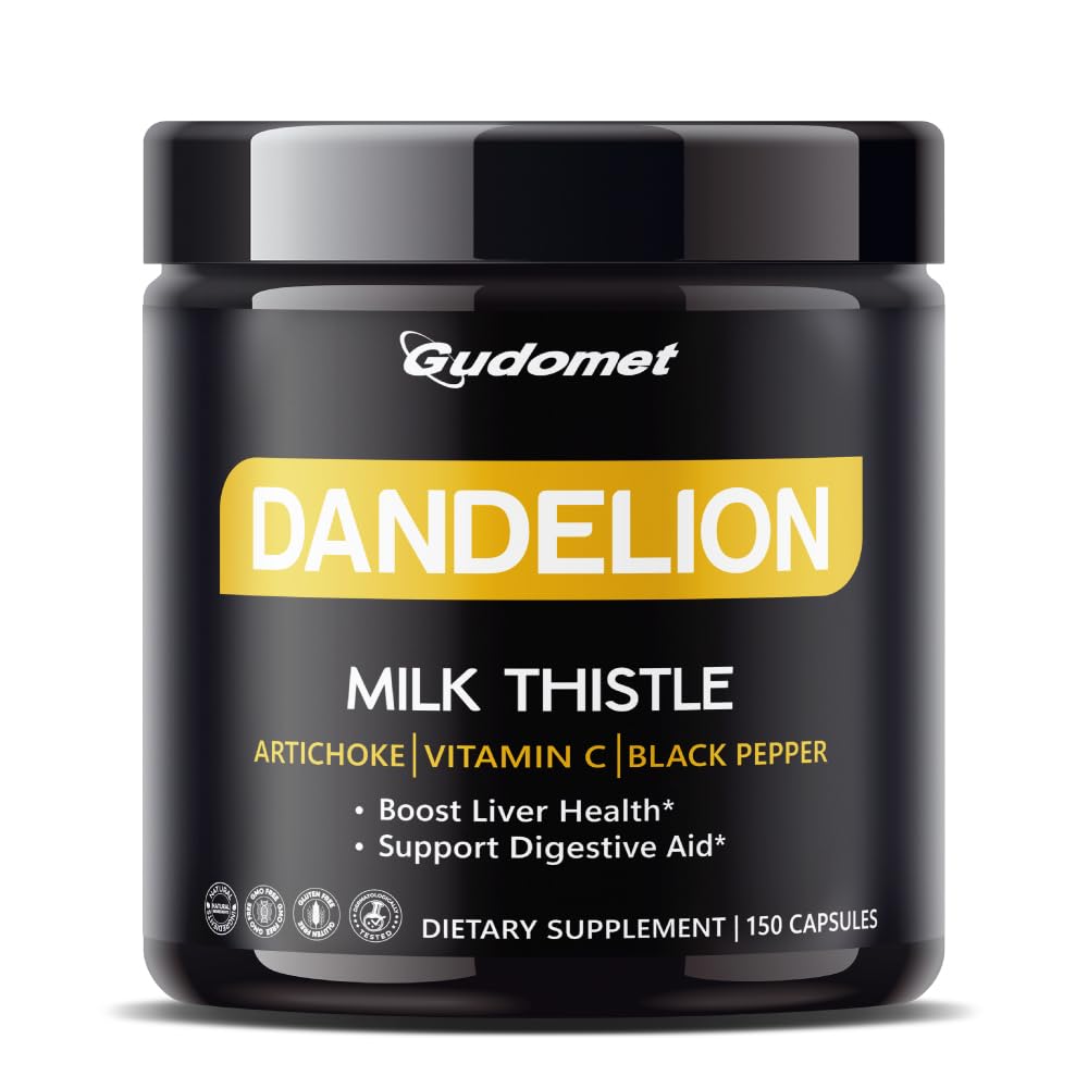 GUDOMET Dandelion with Milk Thistle, Artichoke, Vitamin C & Black Pepper Capsules, 150