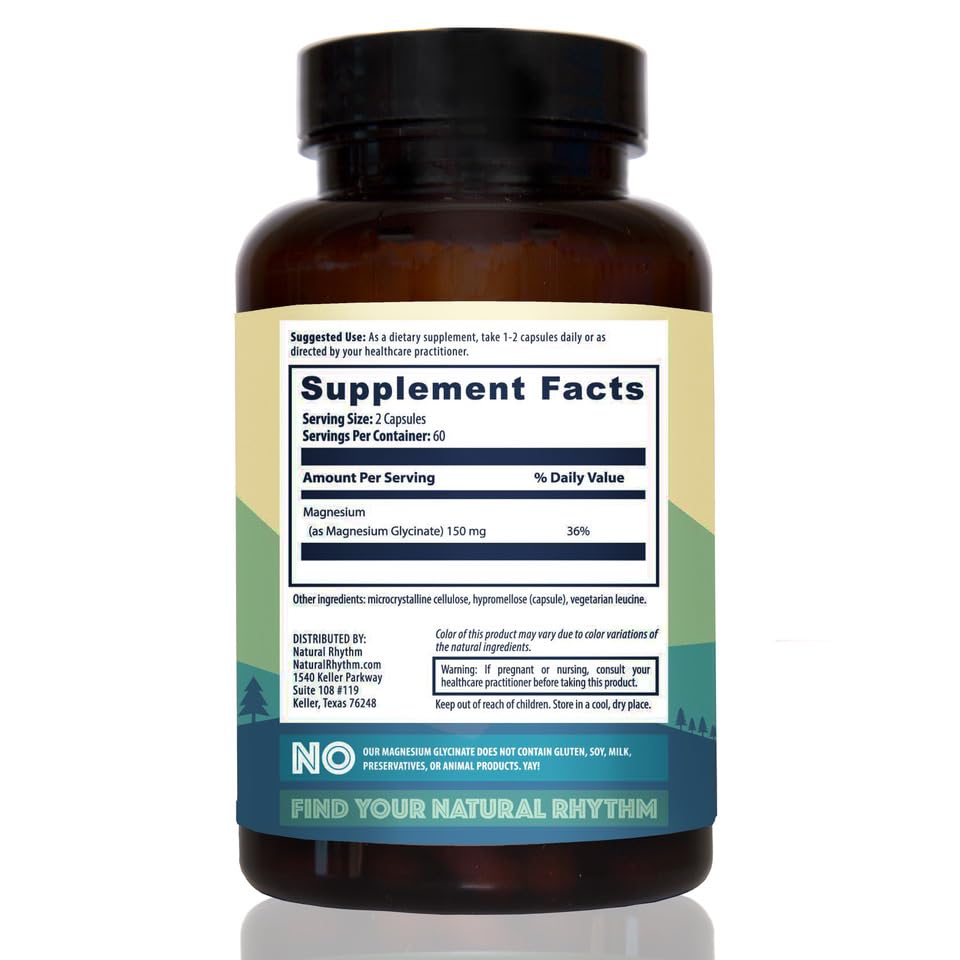 Natural Rhythm Magnesium Glycinate 150mg High Absorption Elemental Magnesium Capsules, 120 Count