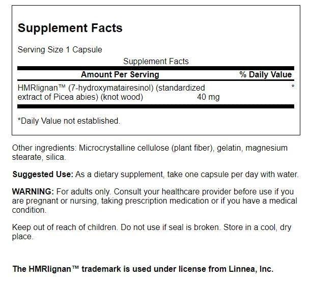 Swanson 7-Hmrlignans from Norwegian Spruce Tree 40 Milligrams Capsules, 60 Count