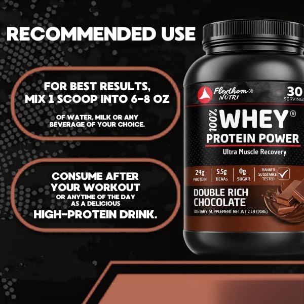 Flexthom Ultra-Pure 100% Whey Protein Powder – Double Chocolate, 8 oz