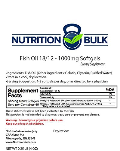 Nutrition Bulk Fish Oil Omega 3 Softgels, 90 Softgels