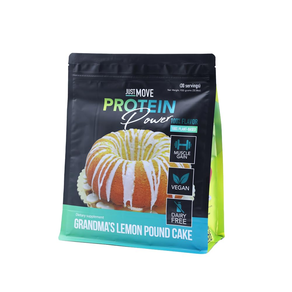 Just Move Protein Powder - Grandma's Lemon Pound Cake - Vegan (Plant Based), 32.9 Ounce