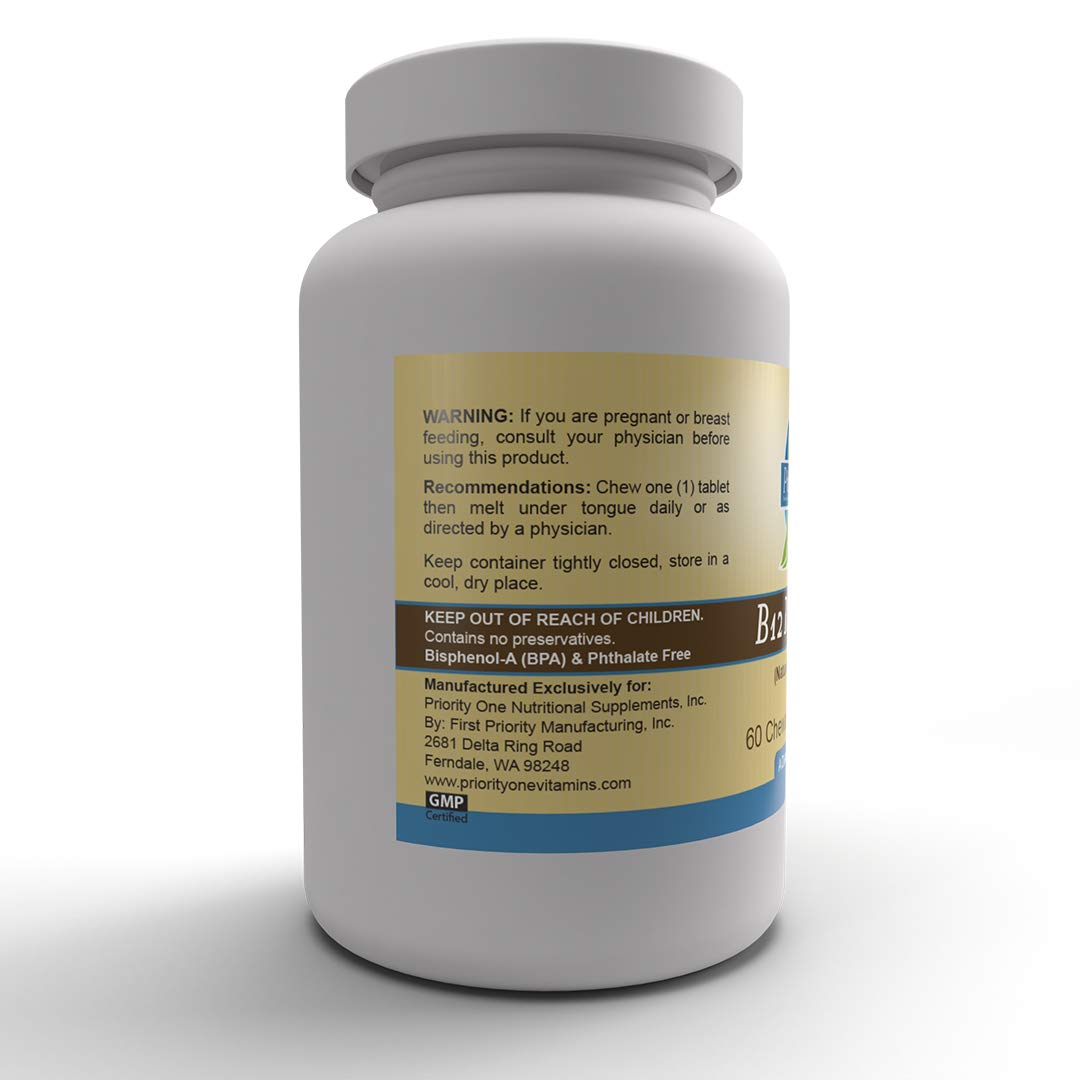 Priority One Vitamin B12 Rapid Shot Methylcobalamin Chewable Tablets, 60 Count