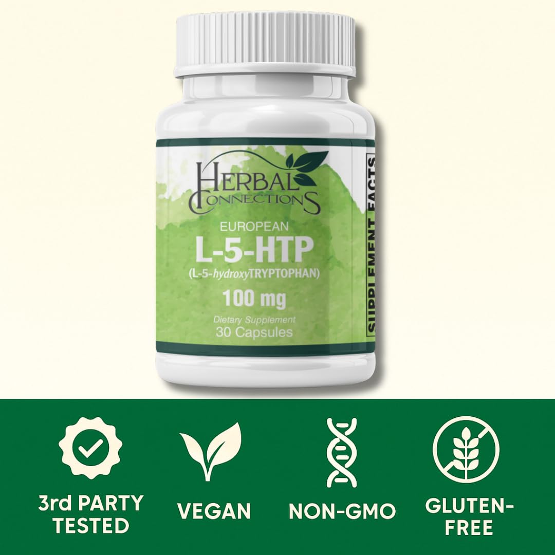 Herbal Connections L-5-HTP 100mg Capsules with Vitamin B6 and C, 30 Count