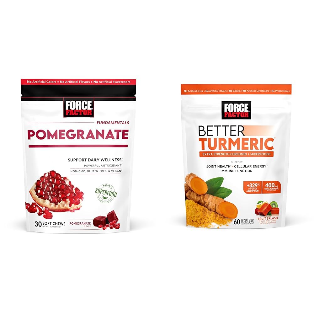 Force Factor Pomegranate Chews for Healthy Aging & Better Turmeric Joint Support Soft Chews, 90