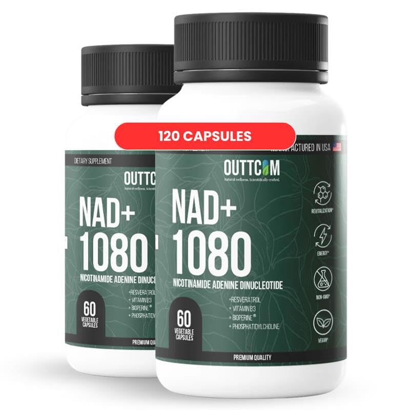 Outtcom NAD+ Supplement with Resveratrol, B12, Phosphatidylcholine & Bioperine – 900mg NAD+ Capsule, 120 Capsules