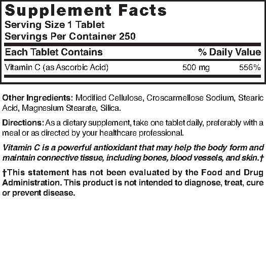 Nature's Blend Vitamin C 500 mg Tablets, 250 Count