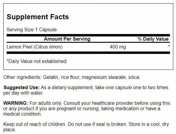 Swanson Full Spectrum Lemon Peel 400 mg Capsules, 120 Count
