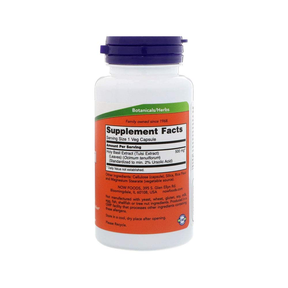NOW Foods Holy Basil 500 mg Capsule, 90 Count