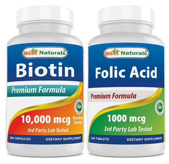 Best Naturals Biotin 10,000 mcg & Folic Acid 1,000 mcg Capsules, 240 Count