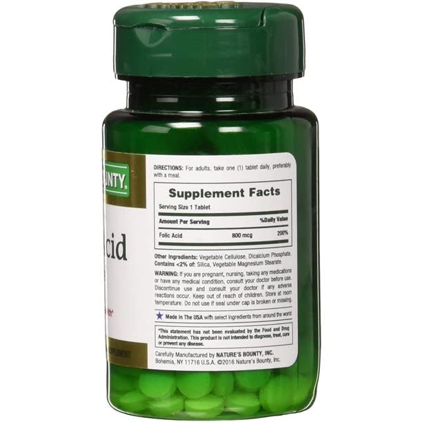 Nature's Bounty Folic Acid 800 mcg Tablets 1250