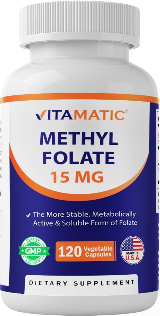 Vitamatic Methyl Folate 15mg Vegetable Capsules, 120 Count