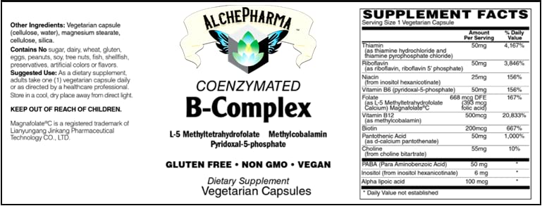 AlchePharma Coenzymated B-Complex High Potency One Daily Capsule, 30 Count