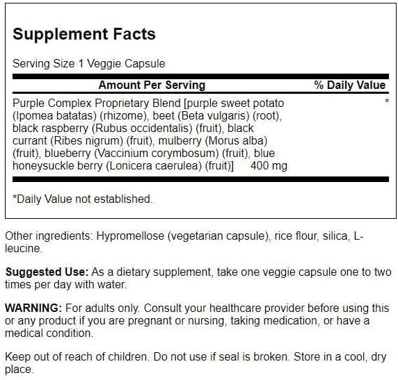 Swanson Whole Food Purple Antioxidants Fruit & Veggie Complex 400 Milligrams Capsules, 60 Count