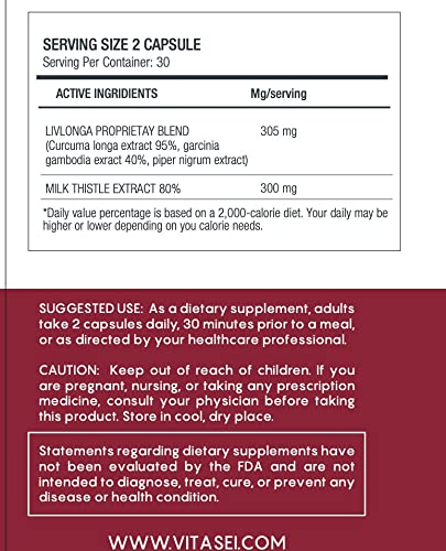 VITASEI Liver Cleanse Detox & Repair Liver Complex with Milk Thistle Extract, Garcinia & Curcumin C3, 120 Capsules