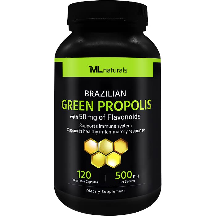 ML Naturals Brazilian Green Propolis 500 mg with 50 mg Flavonoids per Serving, 120 Capsules
