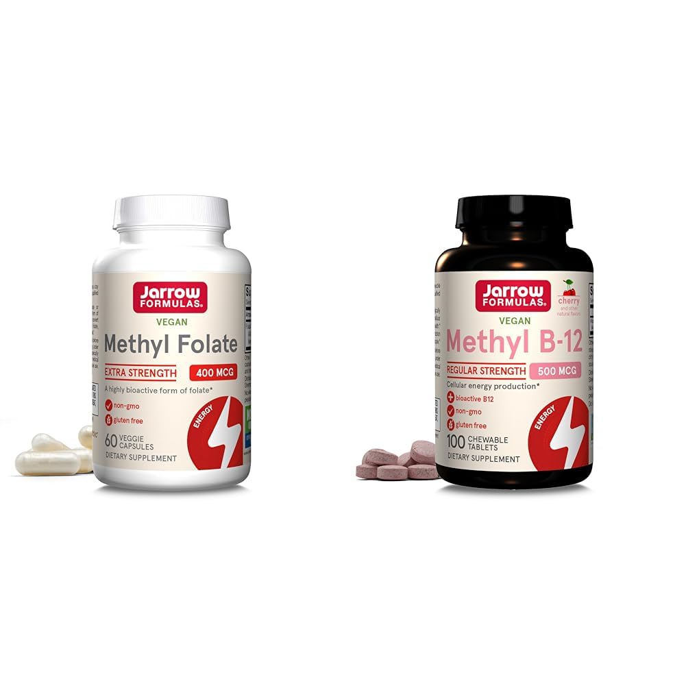 Jarrow Formulas Methyl Folate 400mcg Veggie Capsules and Methyl B-12 500mcg Chewable Tablets, 160 Count