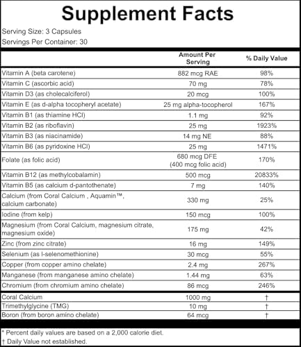 BOB'S BEST Coral Calcium Supreme I, 1000 mg, 74 Trace Minerals, 100% Pure Marine Coral, 270 Capsules