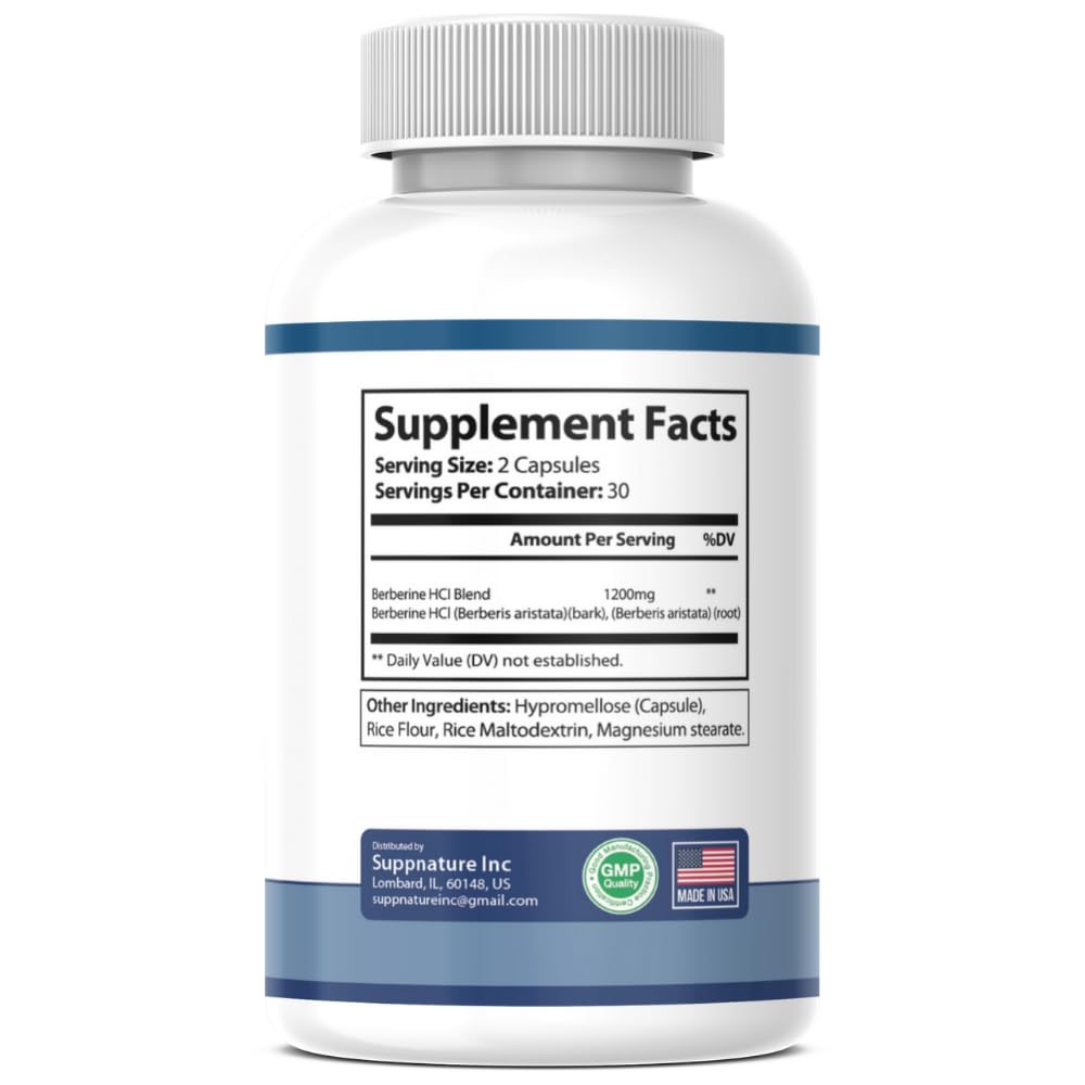 SuppNature Berberine Supplement 1200mg Berberine HCL Capsules, 60 Count