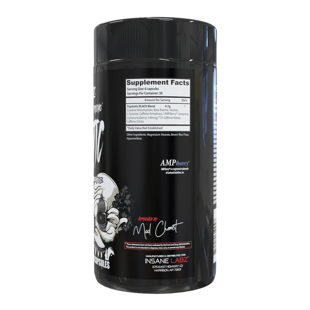 Insane Labz Psychotic Black Edition Mid Stimulant Pre Workout Powder 7.8 Ounce
