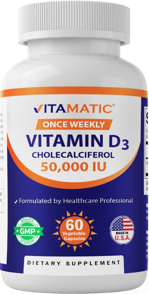 Vitamatic Vitamin D3 50,000 IU (as Cholecalciferol) Veggie Capsules, 60 Count